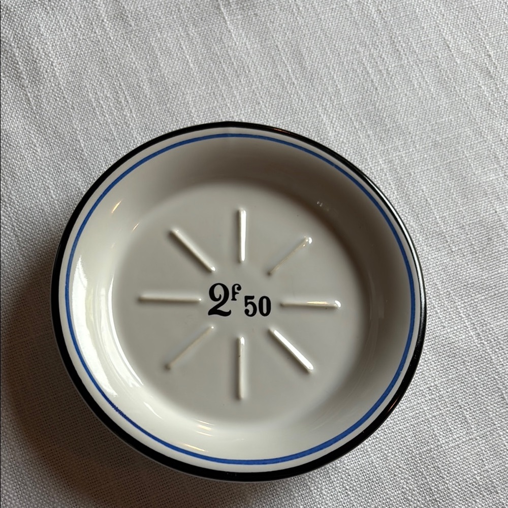 White and Blue Ceramic Serveware Dish with Starburst Design